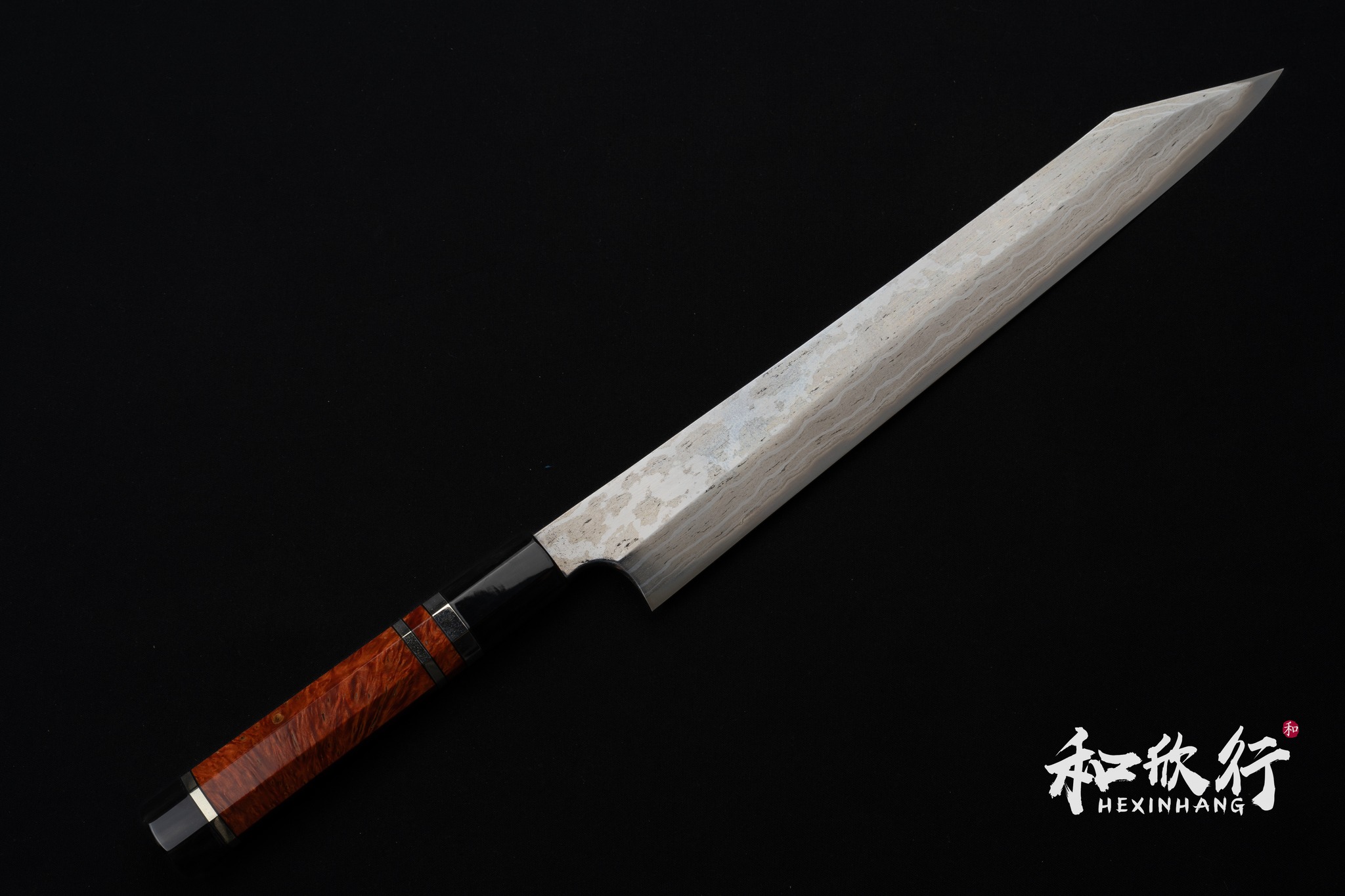 二唐刃物鍛造所Nigara Hamono 鍊鐵青二鋼暗紋青染切付柳刃300mm